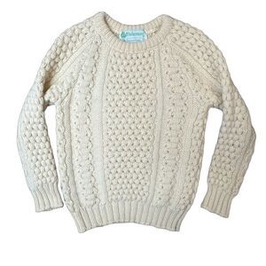 MALINMORE Made in Ireland Cream Wool Fisherman Sweater Size 36 Women’s M…